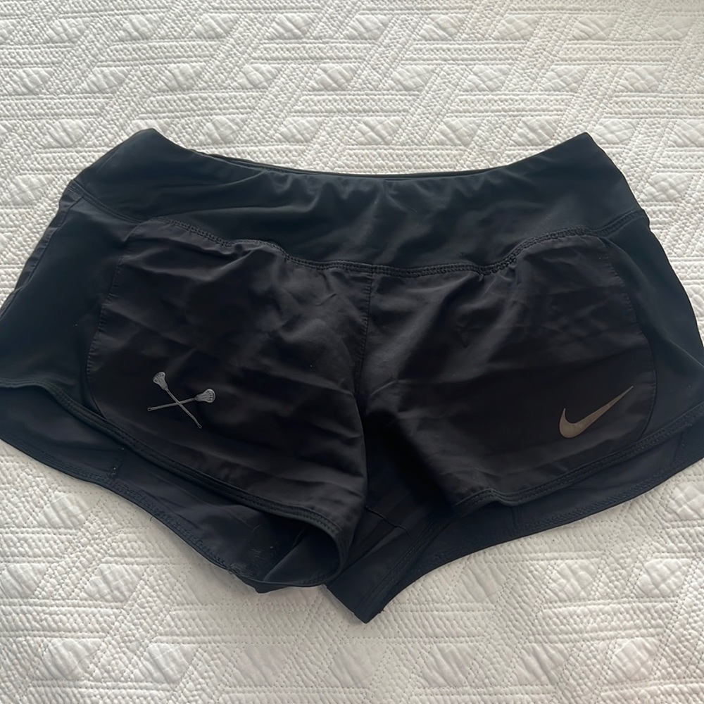 Nike Black Dri-Fit Brief Lined Shorts, size 4, lacrosse sticks emblem